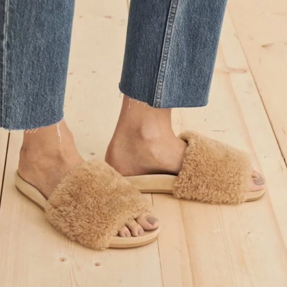 Jenni Kayne Shearling Slide Sandal, Women's Size 10, Natural, EUC